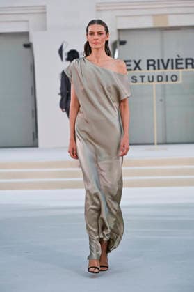 September 15, 2026, Madrid, Spain: A model parades with Alex Riviere design during Mercedes Benz Fashion Week Madrid Cibeles Palace in Madrid, 15 February of 2026 Spain Madrid Spain - ZUMAs197 20260915_aaa_s197_338 Copyright: xAtilanoxGarciax