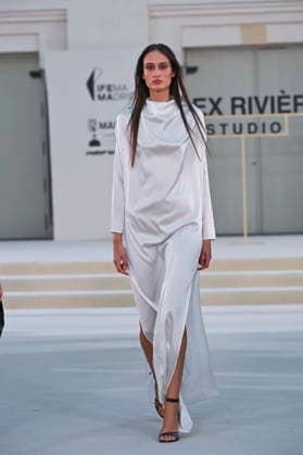September 15, 2026, Madrid, Spain: A model parades with Alex Riviere design during Mercedes Benz Fashion Week Madrid Cibeles Palace in Madrid, 15 February of 2026 Spain Madrid Spain - ZUMAs197 20260915_aaa_s197_379 Copyright: xAtilanoxGarciax