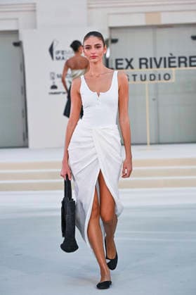 September 15, 2026, Madrid, Spain: A model parades with Alex Riviere design during Mercedes Benz Fashion Week Madrid Cibeles Palace in Madrid, 15 February of 2026 Spain Madrid Spain - ZUMAs197 20260915_aaa_s197_395 Copyright: xAtilanoxGarciax