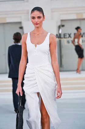 September 15, 2026, Madrid, Spain: A model parades with Alex Riviere design during Mercedes Benz Fashion Week Madrid Cibeles Palace in Madrid, 15 February of 2026 Spain Madrid Spain - ZUMAs197 20260915_aaa_s197_398 Copyright: xAtilanoxGarciax
