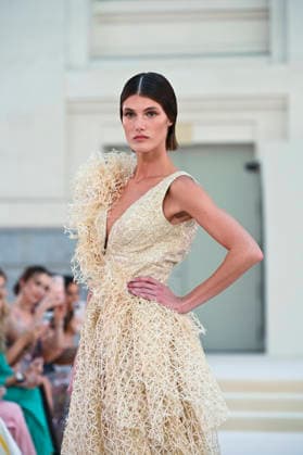 September 15, 2026, Madrid, Spain: A model parades with Hannibal Laguna design during Mercedes Benz Fashion Week Madrid Cibeles Palace in Madrid, 15 February of 2026 Spain Madrid Spain - ZUMAs197 20260915_aaa_s197_568 Copyright: xAtilanoxGarciax