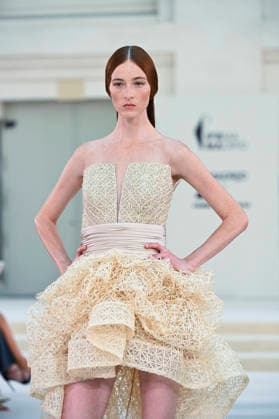 September 15, 2026, Madrid, Spain: A model parades with Hannibal Laguna design during Mercedes Benz Fashion Week Madrid Cibeles Palace in Madrid, 15 February of 2026 Spain Madrid Spain - ZUMAs197 20260915_aaa_s197_569 Copyright: xAtilanoxGarciax