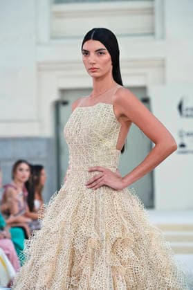 September 15, 2026, Madrid, Spain: A model parades with Hannibal Laguna design during Mercedes Benz Fashion Week Madrid Cibeles Palace in Madrid, 15 February of 2026 Spain Madrid Spain - ZUMAs197 20260915_aaa_s197_571 Copyright: xAtilanoxGarciax