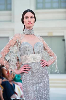 September 15, 2026, Madrid, Spain: A model parades with Hannibal Laguna design during Mercedes Benz Fashion Week Madrid Cibeles Palace in Madrid, 15 February of 2026 Spain Madrid Spain - ZUMAs197 20260915_aaa_s197_579 Copyright: xAtilanoxGarciax