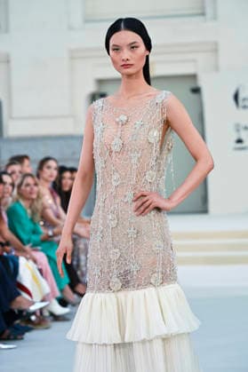 September 15, 2026, Madrid, Spain: A model parades with Hannibal Laguna design during Mercedes Benz Fashion Week Madrid Cibeles Palace in Madrid, 15 February of 2026 Spain Madrid Spain - ZUMAs197 20260915_aaa_s197_607 Copyright: xAtilanoxGarciax