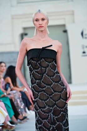 September 15, 2026, Madrid, Spain: A model parades with Hannibal Laguna design during Mercedes Benz Fashion Week Madrid Cibeles Palace in Madrid, 15 February of 2026 Spain Madrid Spain - ZUMAs197 20260915_aaa_s197_609 Copyright: xAtilanoxGarciax