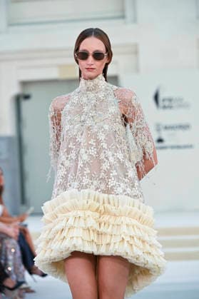 September 15, 2026, Madrid, Spain: A model parades with Hannibal Laguna design during Mercedes Benz Fashion Week Madrid Cibeles Palace in Madrid, 15 February of 2026 Spain Madrid Spain - ZUMAs197 20260915_aaa_s197_610 Copyright: xAtilanoxGarciax