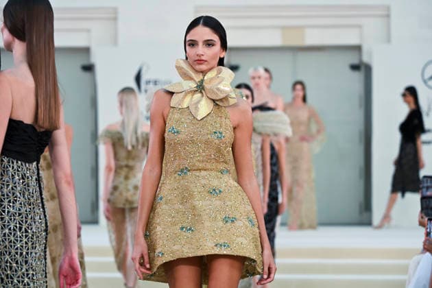 September 15, 2026, Madrid, Spain: A model parades with Hannibal Laguna design during Mercedes Benz Fashion Week Madrid Cibeles Palace in Madrid, 15 February of 2026 Spain Madrid Spain - ZUMAs197 20260915_aaa_s197_620 Copyright: xAtilanoxGarciax