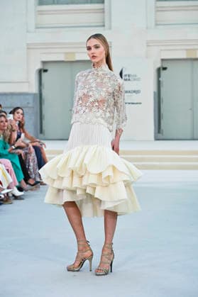 September 15, 2026, Madrid, Spain: A model parades with Hannibal Laguna design during Mercedes Benz Fashion Week Madrid Cibeles Palace in Madrid, 15 February of 2026 Spain Madrid Spain - ZUMAs197 20260915_aaa_s197_625 Copyright: xAtilanoxGarciax