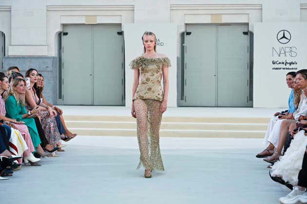 September 15, 2026, Madrid, Spain: A model parades with Hannibal Laguna design during Mercedes Benz Fashion Week Madrid Cibeles Palace in Madrid, 15 February of 2026 Spain Madrid Spain - ZUMAs197 20260915_aaa_s197_639 Copyright: xAtilanoxGarciax