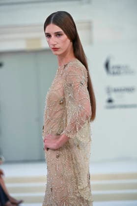 September 15, 2026, Madrid, Spain: A model parades with Hannibal Laguna design during Mercedes Benz Fashion Week Madrid Cibeles Palace in Madrid, 15 February of 2026 Spain Madrid Spain - ZUMAs197 20260915_aaa_s197_641 Copyright: xAtilanoxGarciax