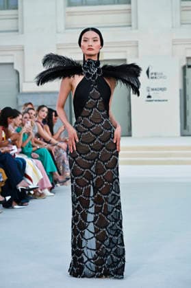 September 15, 2026, Madrid, Spain: A model parades with Hannibal Laguna design during Mercedes Benz Fashion Week Madrid Cibeles Palace in Madrid, 15 February of 2026 Spain Madrid Spain - ZUMAs197 20260915_aaa_s197_648 Copyright: xAtilanoxGarciax