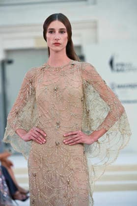September 15, 2026, Madrid, Spain: A model parades with Hannibal Laguna design during Mercedes Benz Fashion Week Madrid Cibeles Palace in Madrid, 15 February of 2026 Spain Madrid Spain - ZUMAs197 20260915_aaa_s197_650 Copyright: xAtilanoxGarciax