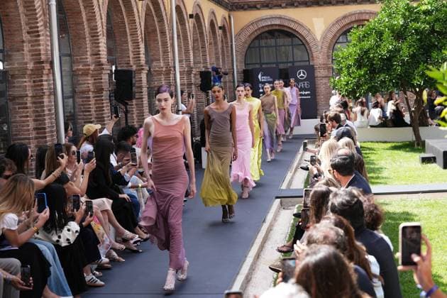 A model wears at collection runway a creation from Ernesto Naranjo during Pasarela Cibeles Mercedes-Benz Fashion Week Madrid 2026 in Madrid, on Wednesday , 16 September 2026. Cordon Press 