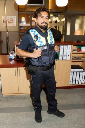 ABB HAFENKANTE Zejhun Demirov, actor in a police uniform, at a photo op marking the premiere of the 20th anniversary season and the 500th episode of the ZDF TV series *Notruf Hafenkante* on the original set of PK 21 at Studio Hamburg on September 16, 2026 in Hamburg
