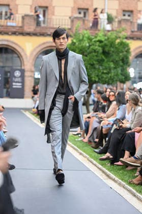 September 16, 2026, Madrid, Spain: A model parades with Baro Lucas design during the Mercedes Benz Fashion Week Madrid at Cibeles Palace in Madrid. Madrid Spain  - ZUMAs197 20260916_aaa_s197_209 Copyright: xAtilanoxGarciax