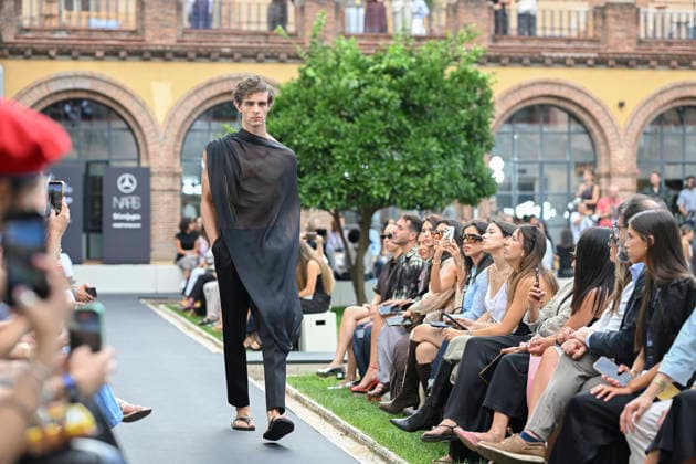 September 16, 2026, Madrid, Spain: A model parades with Baro Lucas design during the Mercedes Benz Fashion Week Madrid at Cibeles Palace in Madrid. Madrid Spain  - ZUMAs197 20260916_aaa_s197_216 Copyright: xAtilanoxGarciax