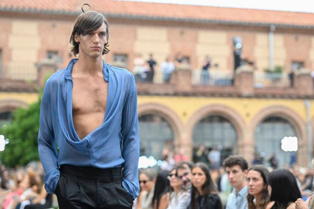 September 16, 2026, Madrid, Spain: A model parades with Baro Lucas design during the Mercedes Benz Fashion Week Madrid at Cibeles Palace in Madrid. Madrid Spain  - ZUMAs197 20260916_aaa_s197_239 Copyright: xAtilanoxGarciax