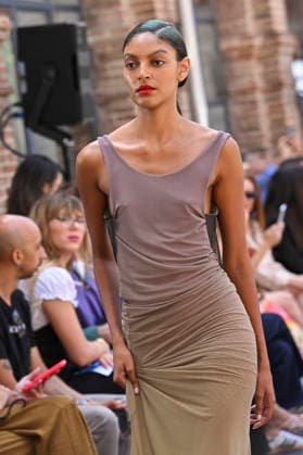 September 16, 2026, Madrid, Spain: A model parades with Ernesto Naranjo design during the Mercedes Benz Fashion Week Madrid at Cibeles Palace in Madrid. Madrid Spain  - ZUMAs197 20260916_aaa_s197_259 Copyright: xAtilanoxGarciax