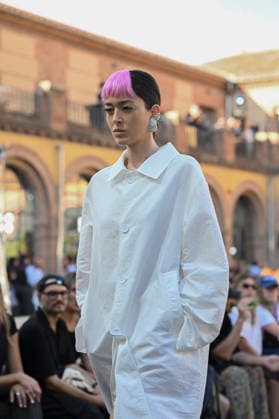 September 16, 2026, Madrid, Spain: A model parades with Acromatyx design during the Mercedes Benz Fashion Week Madrid at Cibeles Palace in Madrid. Madrid Spain  - ZUMAs197 20260916_aaa_s197_281 Copyright: xAtilanoxGarciax
