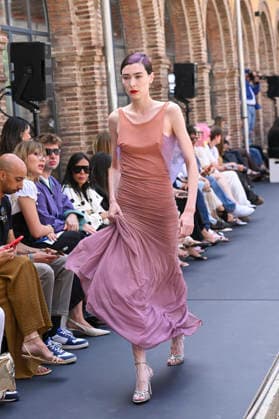 September 16, 2026, Madrid, Spain: A model parades with Ernesto Naranjo design during the Mercedes Benz Fashion Week Madrid at Cibeles Palace in Madrid. Madrid Spain  - ZUMAs197 20260916_aaa_s197_285 Copyright: xAtilanoxGarciax