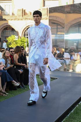 September 16, 2026, Madrid, Spain: A model parades with Acromatyx design during the Mercedes Benz Fashion Week Madrid at Cibeles Palace in Madrid. Madrid Spain  - ZUMAs197 20260916_aaa_s197_304 Copyright: xAtilanoxGarciax