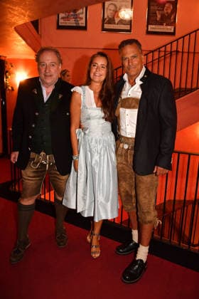 Harold Faltermeyer, Sylvie Lindenbauer, and Marcus Gruesser at the premiere of *Oktoberfest: A Musical—An Almost True Story* on September 16, 2026, at the Komoedie Bayerischer Hof in Munich. Harold Faltermeyer, Sylvie Lindenbauer, and Marcus Gruesser attend the premiere of *Oktoberf