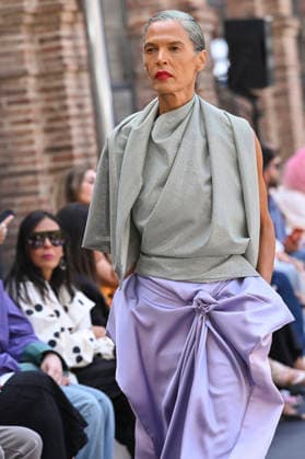 September 16, 2026, Madrid, Spain: A model parades with Ernesto Naranjo design during the Mercedes Benz Fashion Week Madrid at Cibeles Palace in Madrid. Madrid Spain  - ZUMAs197 20260916_aaa_s197_292 Copyright: xAtilanoxGarciax