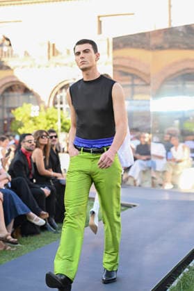 September 16, 2026, Madrid, Spain: A model parades with Acromatyx design during the Mercedes Benz Fashion Week Madrid at Cibeles Palace in Madrid. Madrid Spain  - ZUMAs197 20260916_aaa_s197_299 Copyright: xAtilanoxGarciax