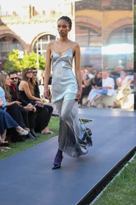 September 16, 2026, Madrid, Spain: A model parades with Acromatyx design during the Mercedes Benz Fashion Week Madrid at Cibeles Palace in Madrid. Madrid Spain  - ZUMAs197 20260916_aaa_s197_319 Copyright: xAtilanoxGarciax