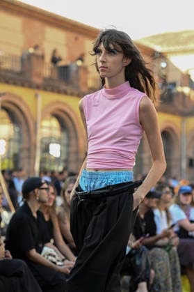 September 16, 2026, Madrid, Spain: A model parades with Acromatyx design during the Mercedes Benz Fashion Week Madrid at Cibeles Palace in Madrid. Madrid Spain  - ZUMAs197 20260916_aaa_s197_321 Copyright: xAtilanoxGarciax