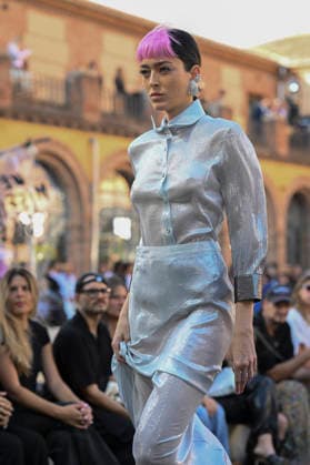 September 16, 2026, Madrid, Spain: A model parades with Acromatyx design during the Mercedes Benz Fashion Week Madrid at Cibeles Palace in Madrid. Madrid Spain  - ZUMAs197 20260916_aaa_s197_308 Copyright: xAtilanoxGarciax