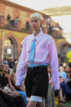 September 16, 2026, Madrid, Spain: A model parades with Acromatyx design during the Mercedes Benz Fashion Week Madrid at Cibeles Palace in Madrid. Madrid Spain  - ZUMAs197 20260916_aaa_s197_309 Copyright: xAtilanoxGarciax