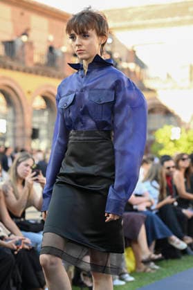 September 16, 2026, Madrid, Spain: A model parades with Acromatyx design during the Mercedes Benz Fashion Week Madrid at Cibeles Palace in Madrid. Madrid Spain  - ZUMAs197 20260916_aaa_s197_317 Copyright: xAtilanoxGarciax