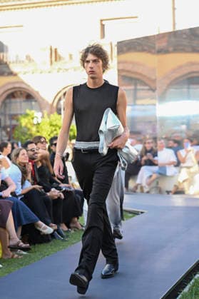 September 16, 2026, Madrid, Spain: A model parades with Acromatyx design during the Mercedes Benz Fashion Week Madrid at Cibeles Palace in Madrid. Madrid Spain  - ZUMAs197 20260916_aaa_s197_326 Copyright: xAtilanoxGarciax