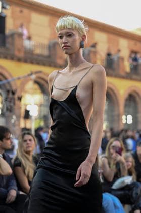 September 16, 2026, Madrid, Spain: A model parades with Acromatyx design during the Mercedes Benz Fashion Week Madrid at Cibeles Palace in Madrid. Madrid Spain  - ZUMAs197 20260916_aaa_s197_328 Copyright: xAtilanoxGarciax
