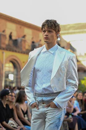 September 16, 2026, Madrid, Spain: A model parades with Acromatyx design during the Mercedes Benz Fashion Week Madrid at Cibeles Palace in Madrid. Madrid Spain  - ZUMAs197 20260916_aaa_s197_336 Copyright: xAtilanoxGarciax