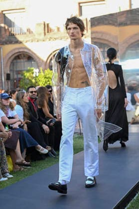 September 16, 2026, Madrid, Spain: A model parades with Acromatyx design during the Mercedes Benz Fashion Week Madrid at Cibeles Palace in Madrid. Madrid Spain  - ZUMAs197 20260916_aaa_s197_337 Copyright: xAtilanoxGarciax