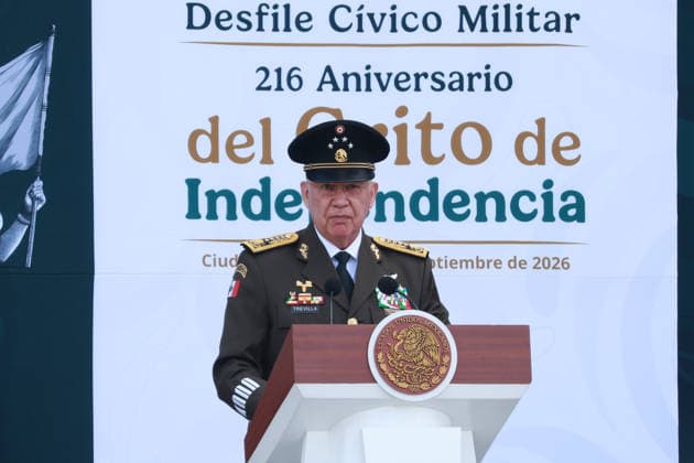 Military Parade Held to Mark Mexico s Independence in Mexico City MEXICO CITY, MEXICO - SEPTEMBER 16: Secretary of Defense Ricardo Trevilla speaks ahead of a military parade marking the 216th anniversary of Mexico s Independence, at the Zocalo square, in Mexico City, Mexico on September 16, 2026. Daniel Cardenas Anadolu Mexico City Mexico. Editorial use only. Please get in touch for any other usage.  Copyright: x2026xAnadoluxDanielxCardenasx