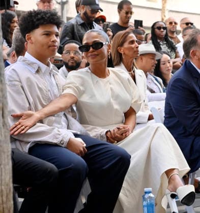 Actress Nia Long holds hands with her son Kez Sunday Udoka during an unveiling ceremony honoring Long with the 2,857th star on the Hollywood Walk of Fame in Los Angeles on Wednesday, September 16, 2026.  LAP2026091638 JIMxRUYMEN