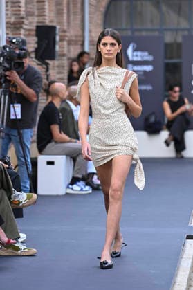 September 16, 2026, Madrid, Spain: A model parades with MoisÃ s Nieto design during Mercedes Benz Fashion Week Madrid Cibeles Palace. Madrid Spain  - ZUMAs197 20260916_aaa_s197_464 Copyright: xAtilanoxGarciax