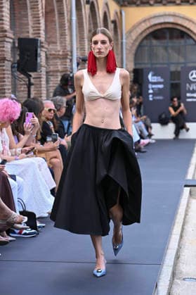 September 16, 2026, Madrid, Spain: A model parades with MoisÃ s Nieto design during Mercedes Benz Fashion Week Madrid Cibeles Palace. Madrid Spain  - ZUMAs197 20260916_aaa_s197_467 Copyright: xAtilanoxGarciax