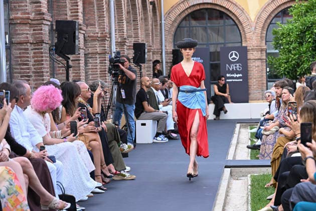 September 16, 2026, Madrid, Spain: A model parades with MoisÃ s Nieto design during Mercedes Benz Fashion Week Madrid Cibeles Palace. Madrid Spain  - ZUMAs197 20260916_aaa_s197_469 Copyright: xAtilanoxGarciax