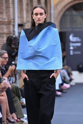 September 16, 2026, Madrid, Spain: A model parades with MoisÃ s Nieto design during Mercedes Benz Fashion Week Madrid Cibeles Palace. Madrid Spain  - ZUMAs197 20260916_aaa_s197_492 Copyright: xAtilanoxGarciax
