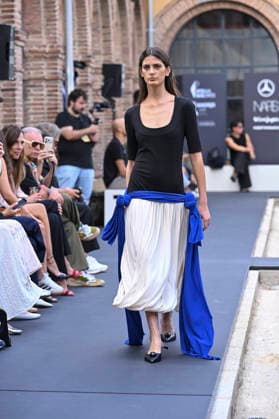September 16, 2026, Madrid, Spain: A model parades with MoisÃ s Nieto design during Mercedes Benz Fashion Week Madrid Cibeles Palace. Madrid Spain  - ZUMAs197 20260916_aaa_s197_504 Copyright: xAtilanoxGarciax