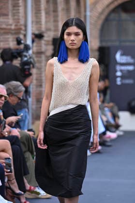 September 16, 2026, Madrid, Spain: A model parades with MoisÃ s Nieto design during Mercedes Benz Fashion Week Madrid Cibeles Palace. Madrid Spain  - ZUMAs197 20260916_aaa_s197_505 Copyright: xAtilanoxGarciax