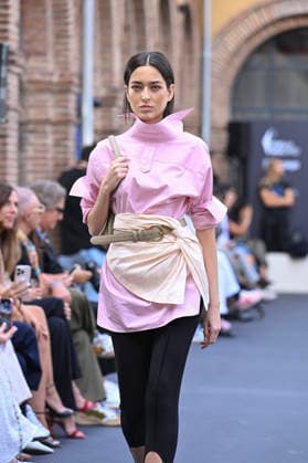 September 16, 2026, Madrid, Spain: A model parades with MoisÃ s Nieto design during Mercedes Benz Fashion Week Madrid Cibeles Palace. Madrid Spain  - ZUMAs197 20260916_aaa_s197_518 Copyright: xAtilanoxGarciax
