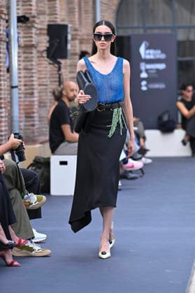 September 16, 2026, Madrid, Spain: A model parades with MoisÃ s Nieto design during Mercedes Benz Fashion Week Madrid Cibeles Palace. Madrid Spain  - ZUMAs197 20260916_aaa_s197_522 Copyright: xAtilanoxGarciax