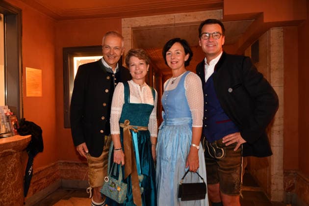 Michael Möller with his wife Irmgard and Dr. Jörg Lehmann with his wife at the premiere of Oktoberfest: A Musical—Beinah wahr¦ An Almost True Story, a comedy at the Bayerischer Hof in Munich on September 16, 2026