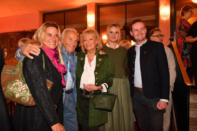 Günther Steinberg with his wife Margot and family at the premiere of Oktoberfest: A Musical—Beinah wahr (An Almost True Story), a comedy at the Bayerischer Hof in Munich on September 16, 2026